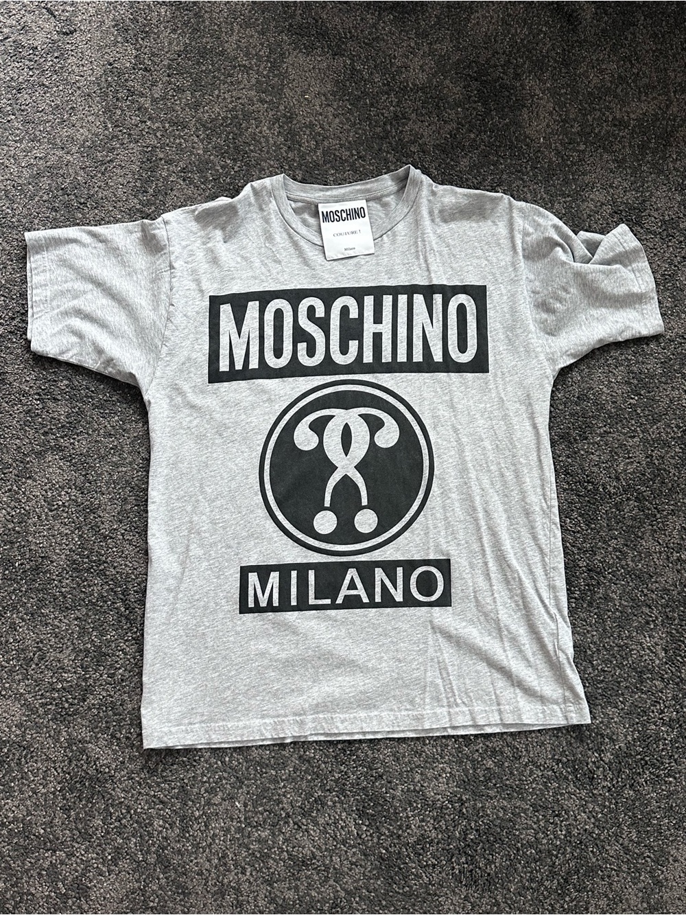Moschino Men's ' Grey Logo T-Shirt - Milano Print